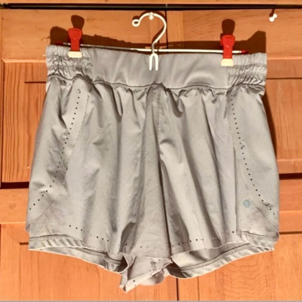 Layer 8 athletic active shorts perforated design activewear light grey layered